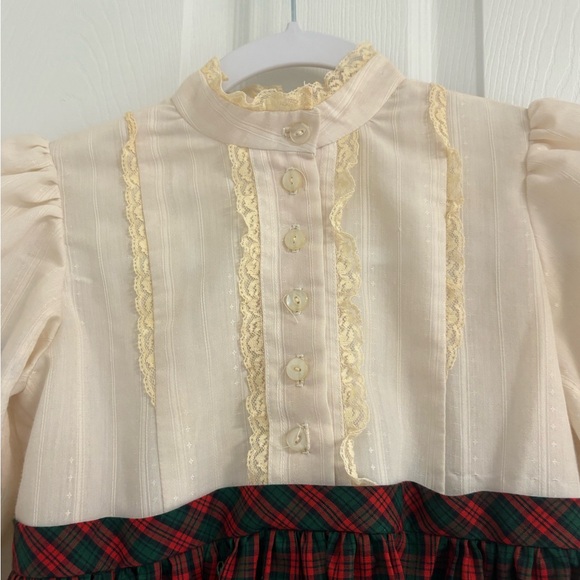 Handmade Vintage Cottage Core Girls Red Green Plaid Christmas Dress - Picture 8 of 11